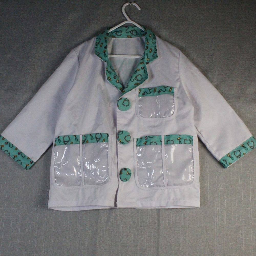 Melissa & Doug Doctor Lab Coat Kids Size 3-6 White Teal Career Costume Preppy